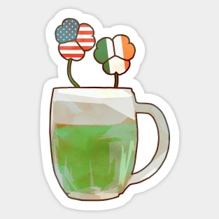 American and Irish flag clovers in a green beer Sticker